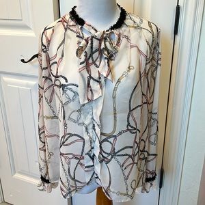 Zara tie neck equestrian blouse chains print small